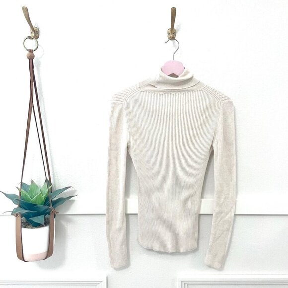 Alex Mill Ivory Ribbed Long Sleeve Turtleneck Wool Cotton Blend Sweater Size S - Picture 1 of 6